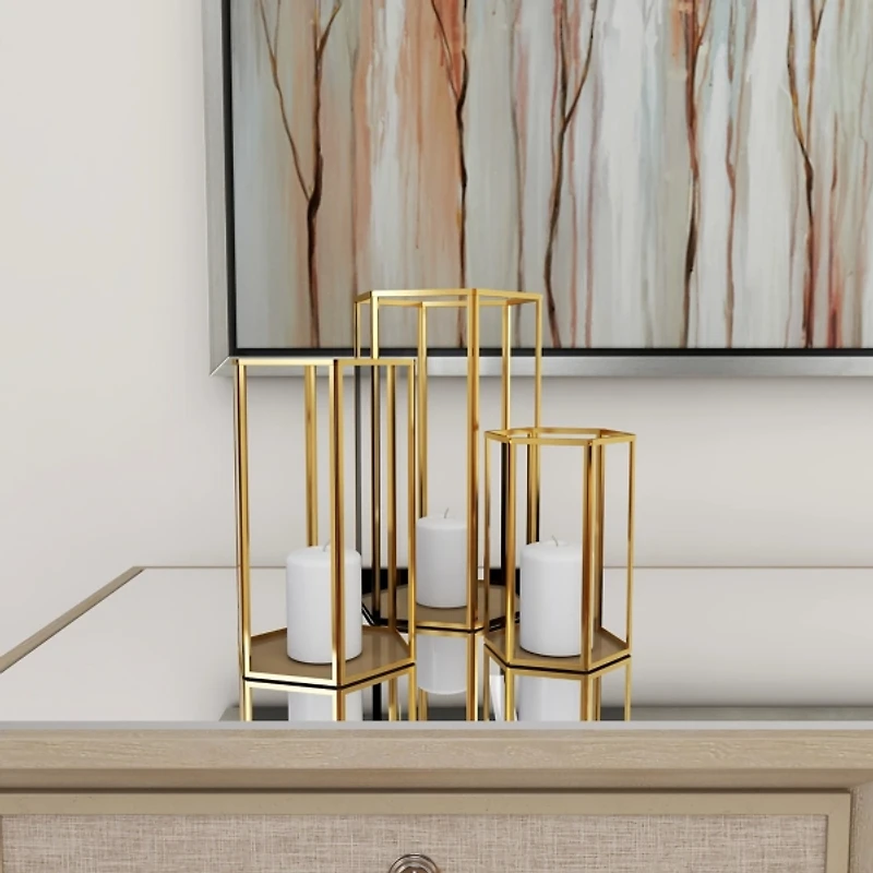 Golden Geometric 3-pc. Decorative Lantern Set