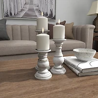 Distressed White Wood 3-pc. Candle Holder Set