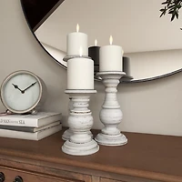 Distressed White Wood 3-pc. Candle Holder Set