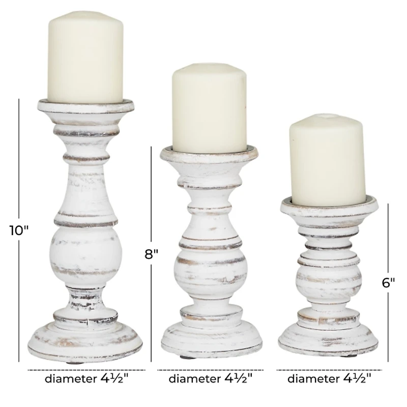 Distressed White Wood 3-pc. Candle Holder Set