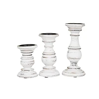 Distressed White Wood 3-pc. Candle Holder Set
