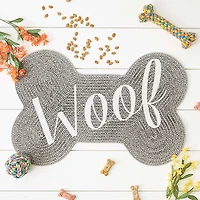 Gray Woof Bone Pet Bowl Mat
