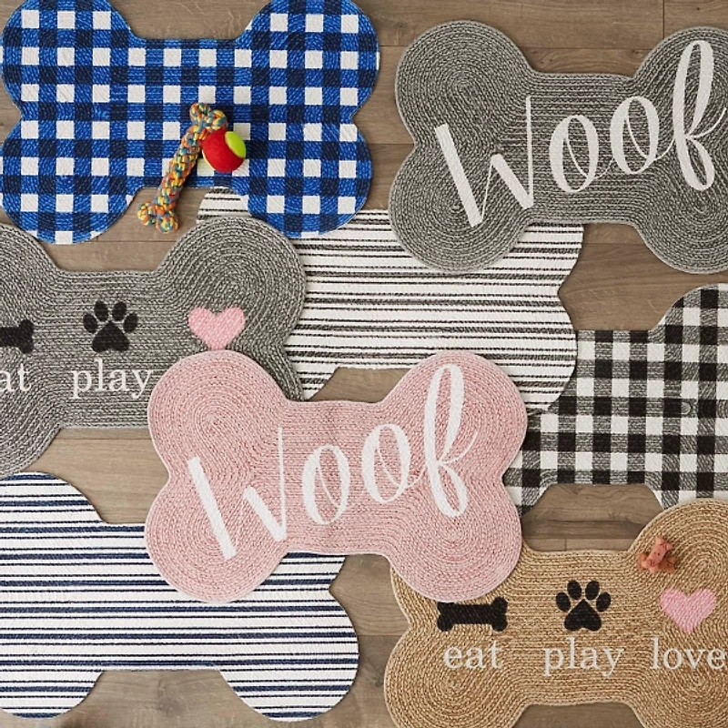 Gray Woof Bone Pet Bowl Mat
