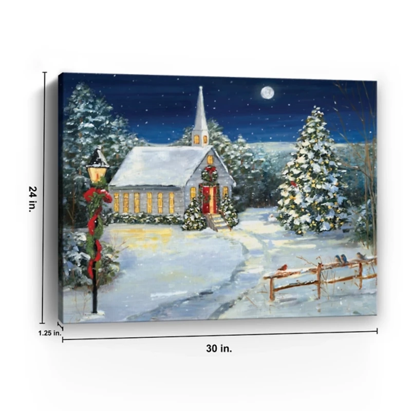 Snowy Church Scene Medium Canvas Art Print