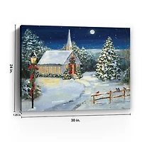 Snowy Church Scene Medium Canvas Art Print