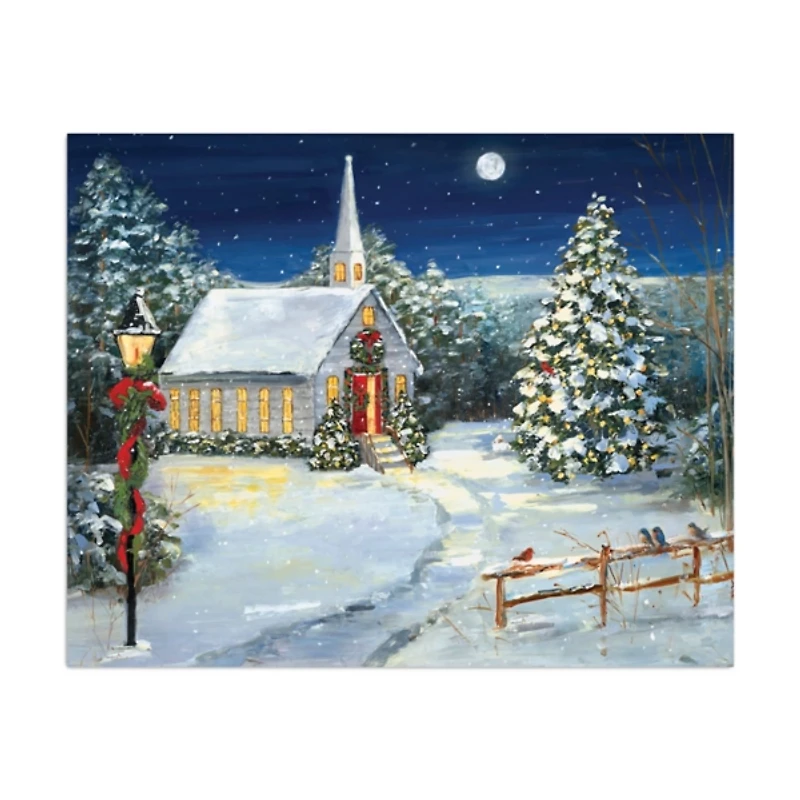 Snowy Church Scene Medium Canvas Art Print