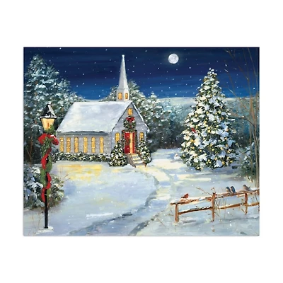 Snowy Church Scene Medium Canvas Art Print