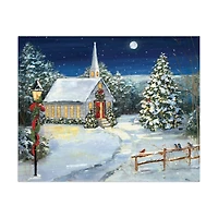 Snowy Church Scene Medium Canvas Art Print