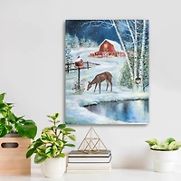 Red Barn with Deer Canvas Art Print