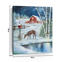 Red Barn with Deer Canvas Art Print