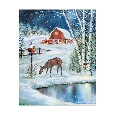 Red Barn with Deer Canvas Art Print