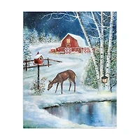 Red Barn with Deer Canvas Art Print