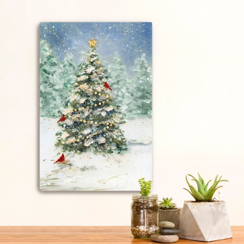 Cardinals on Tree Small Canvas Art Print