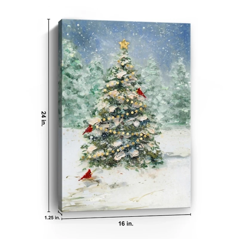 Cardinals on Tree Small Canvas Art Print