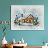 Snowy Cabin Canvas Art Print