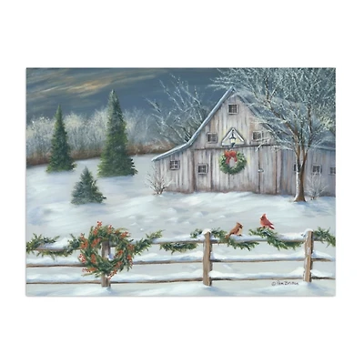 Winter Barn with Wreath Christmas Canvas Art Print