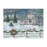 Winter Barn with Wreath Christmas Canvas Art Print