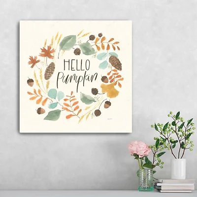 Hello Fall Wreath Harvest Canvas Wall Plaque