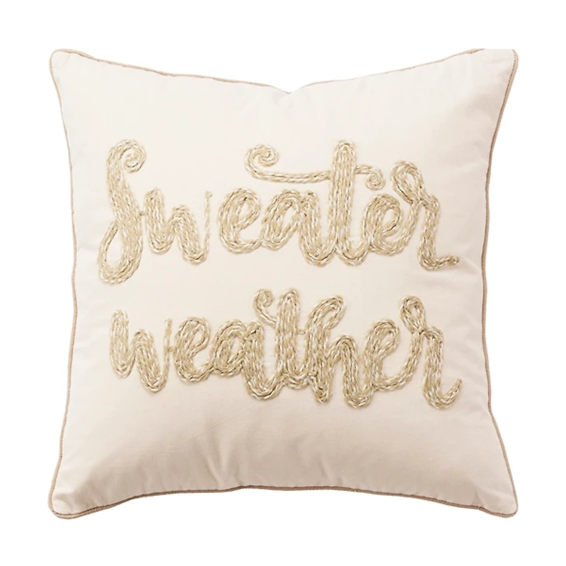 Cream Sweater Weather Throw Pillow