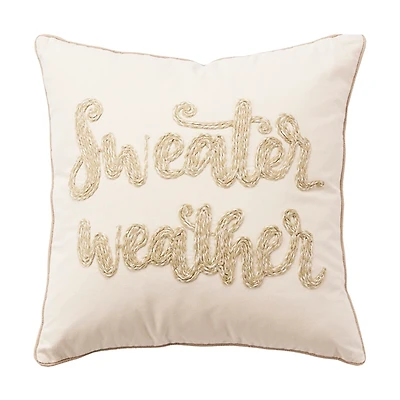 Cream Sweater Weather Throw Pillow