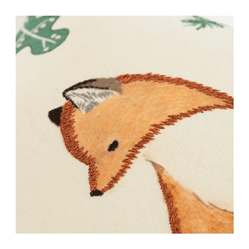Woodland Fox Embroidered Throw Pillow