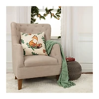 Woodland Fox Embroidered Throw Pillow