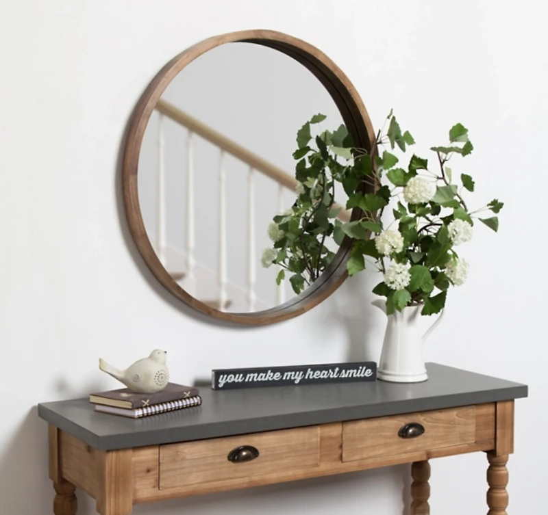 Round Rustic Wood Hutton Mirror