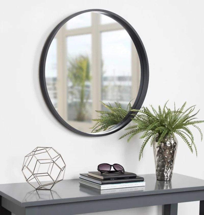 Round Black Wood Travis Accent Mirror