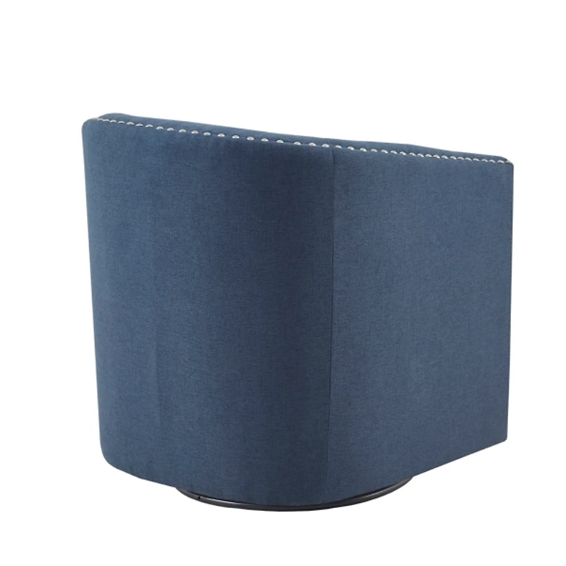 Navy Upholstered Nailhead Swivel Accent Chair