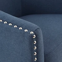 Navy Upholstered Nailhead Swivel Accent Chair