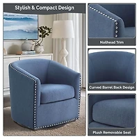 Navy Upholstered Nailhead Swivel Accent Chair