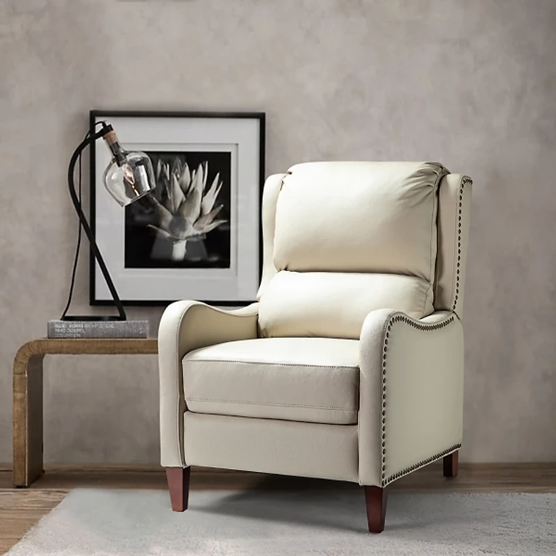 Arturo Ivory Leather Wingback Recliner
