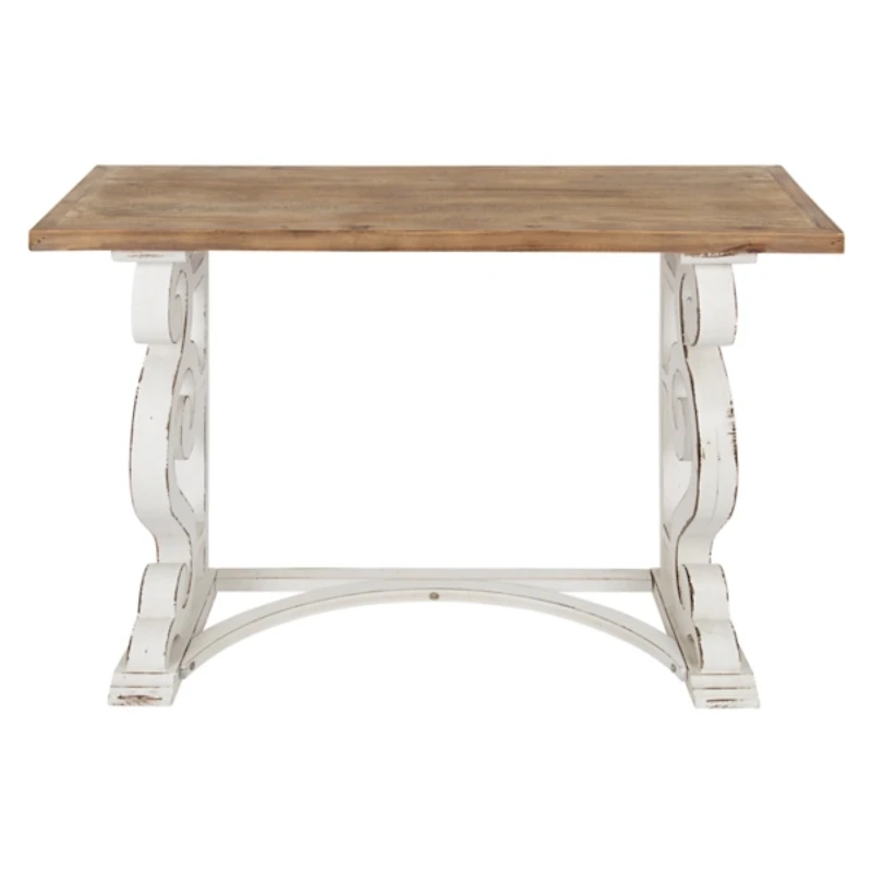 Distressed White and Brown Wood Console Table