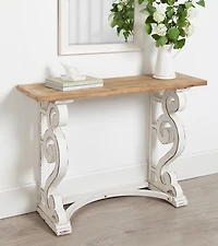 Distressed White and Brown Wood Console Table