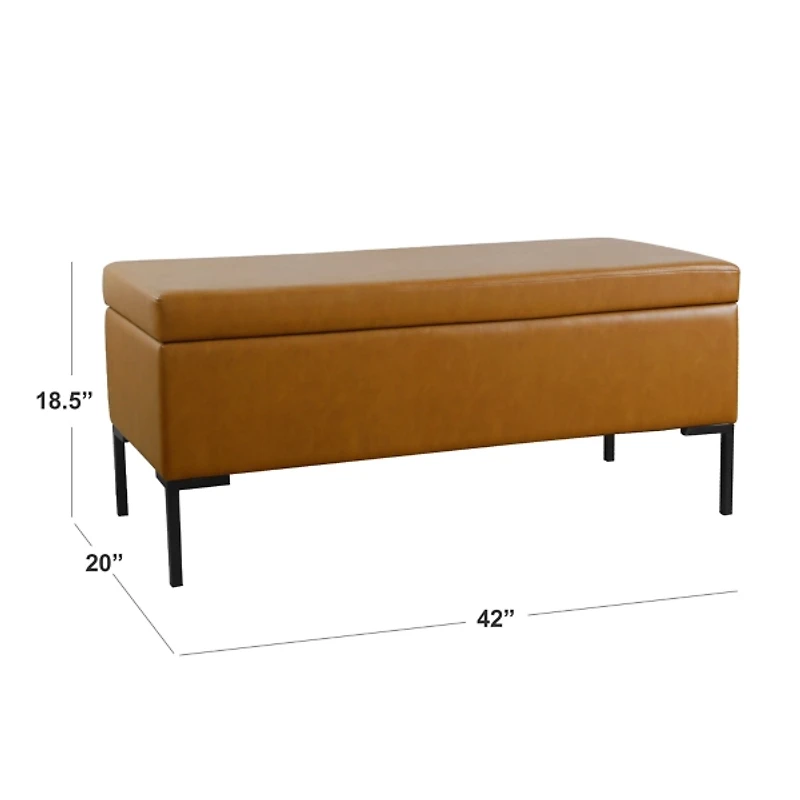 Caramel Vegan Leather Storage Bench