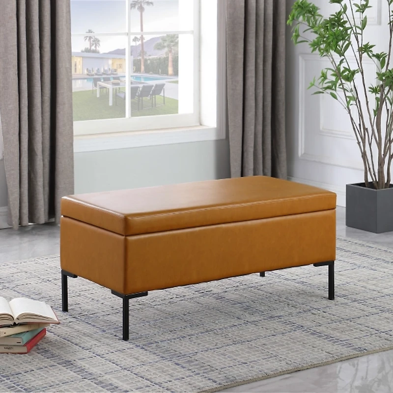 Caramel Vegan Leather Storage Bench