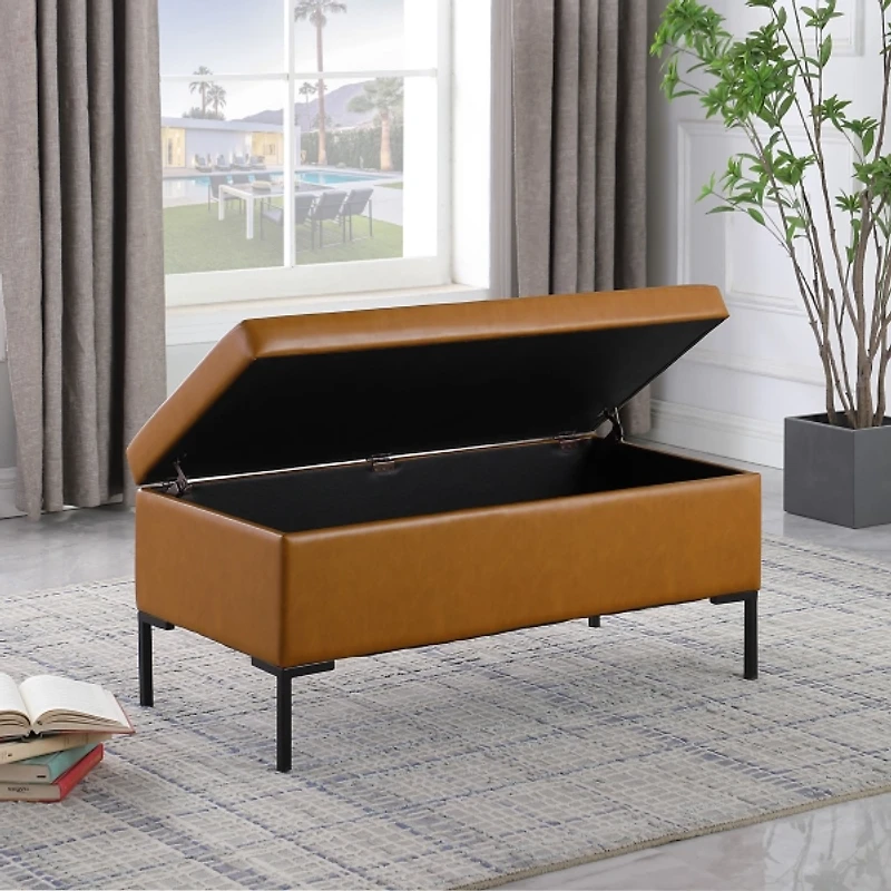 Caramel Vegan Leather Storage Bench