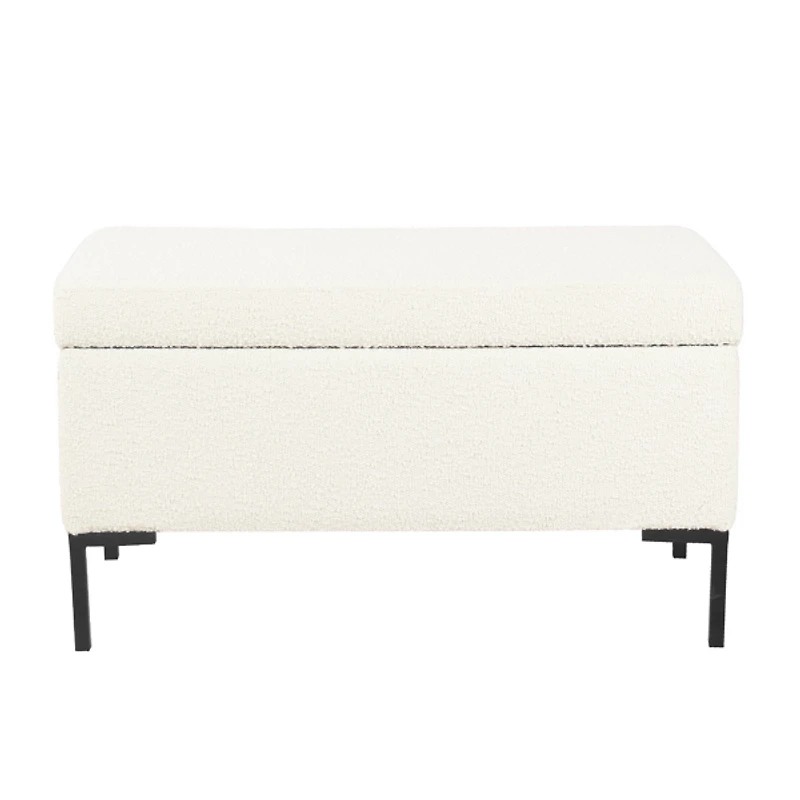 Cream Boucle Black Metal Storage Bench