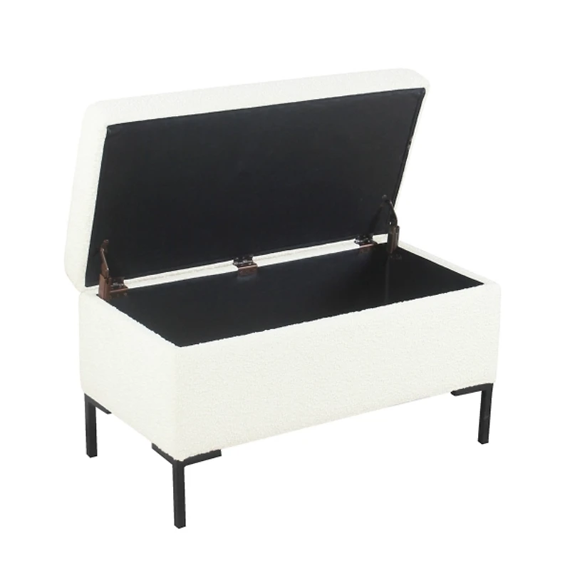 Cream Boucle Black Metal Storage Bench