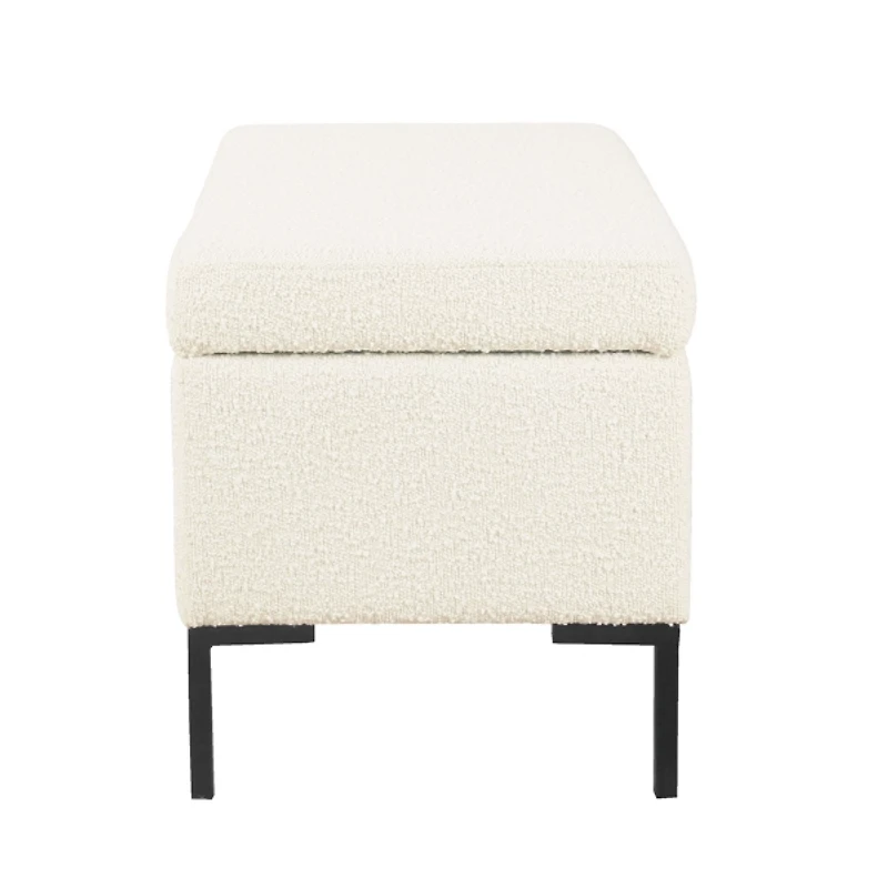 Cream Boucle Black Metal Storage Bench