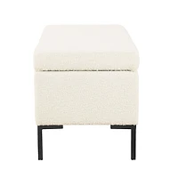 Cream Boucle Black Metal Storage Bench