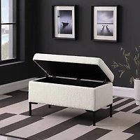 Cream Boucle Black Metal Storage Bench