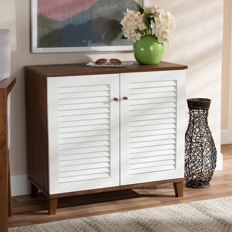 Collier Two-Tone Slatted Shoe Storage Cabinet