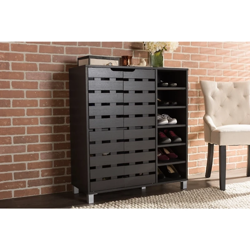 Aldrich Black Slatted Shoe Storage Cabinet