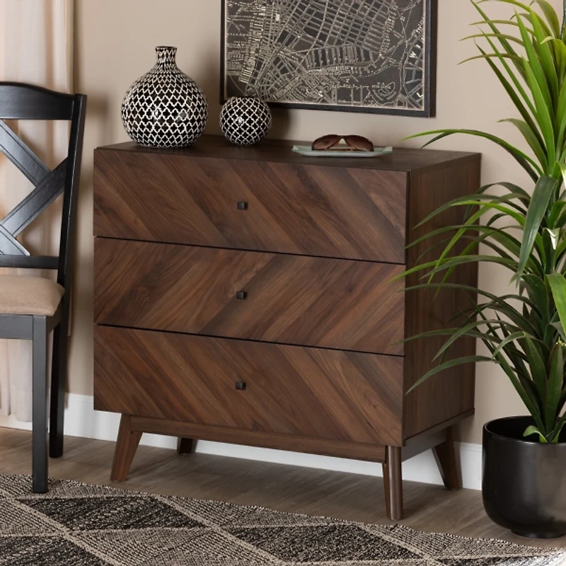 Sabrina Walnut Wood 3-Drawer Chest