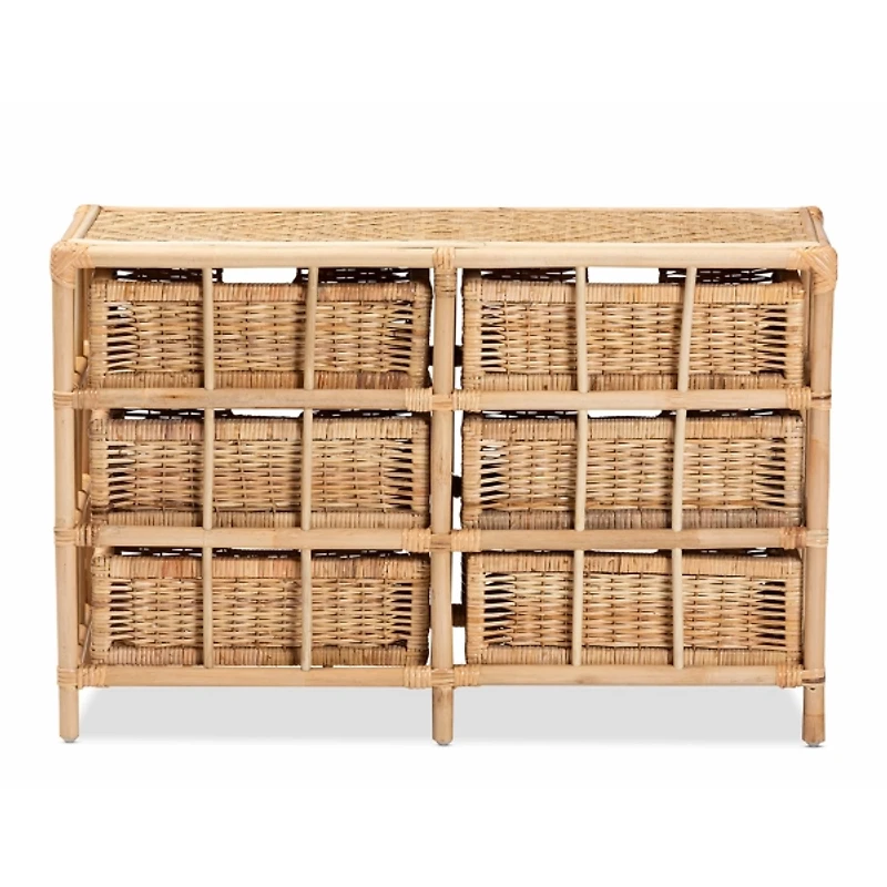 Natural Boho Rattan Weave Storage Cabinet