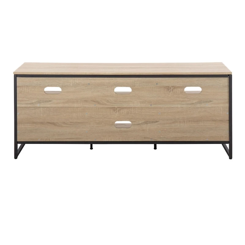 Natural Wood and Black Steel Media Stand