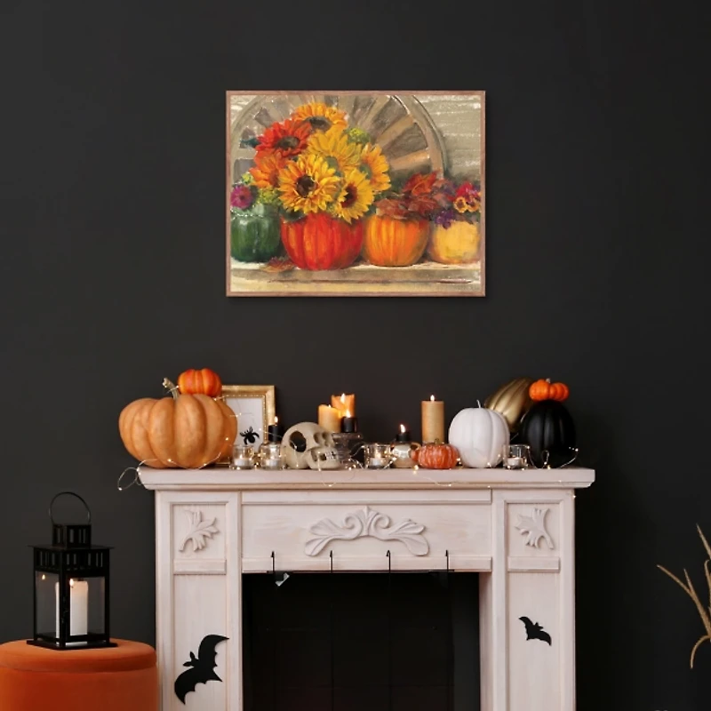 Floral Pumpkins Framed Canvas Art Print