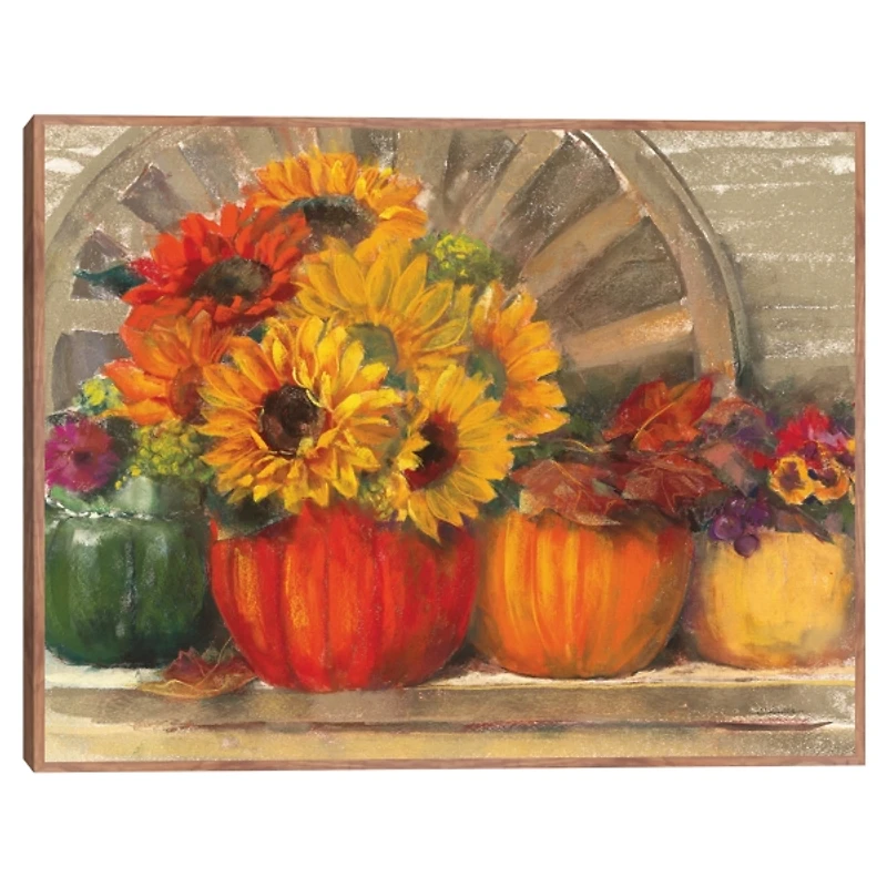 Floral Pumpkins Framed Canvas Art Print