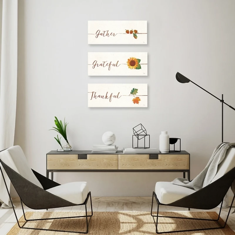 Gather Grateful Thankful Canvas Prints, Set of 3